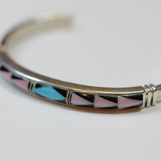 Turquoise Bangle ズニ族 ターコイズ×コンクシェル 内径12cm シルバー