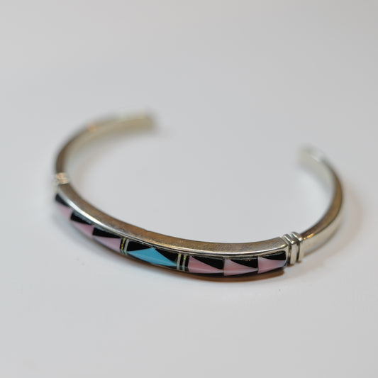 Turquoise Bangle ズニ族 ターコイズ×コンクシェル 内径12cm シルバー